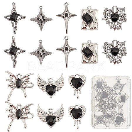 16Pcs 8 Style Rack Plating Alloy Glass Pendants FIND-SC0005-03-1