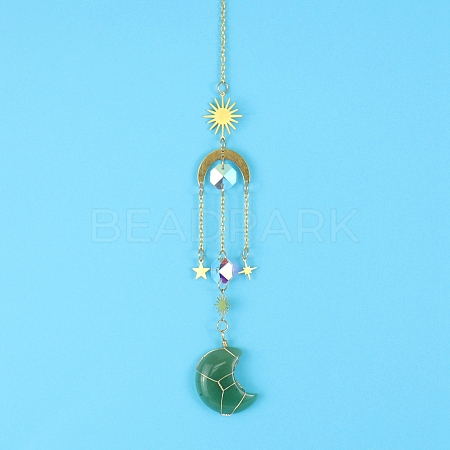 Green Aventurine Moon Sun Catcher Hanging Ornaments HJEW-PW0002-11I-1