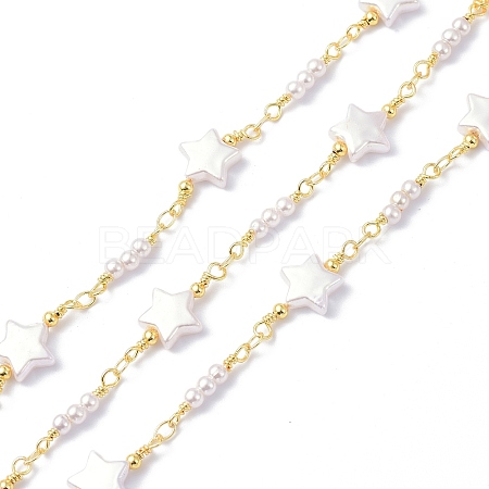 Brass & ABS Imitation Pearl Beaded Chain CHC-D029-17G-1