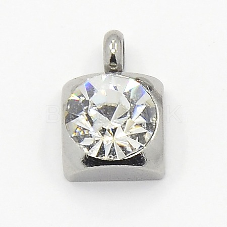 201 Stainless Steel Rhinestone Square Charm Pendants RB-M030-04J-1