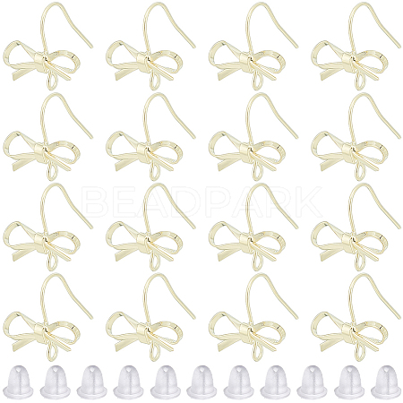 SOFPLATE 28Pcs Bowknot Shape Brass Earring Hook DIY-SP0001-06G-1