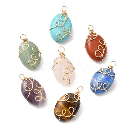7Pcs Natural Mixed Gemstone Copper Wire Wrapped Pendents PALLOY-JF02142-1