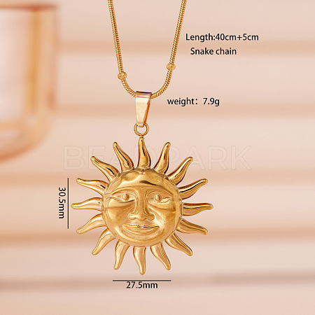 304 Stainless Steel Sun Pendant Necklaces for Women WG60B9D-02-1