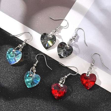 Heart Glass Dangle Earrings EJEW-JE01737-1