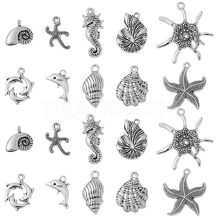 50Pcs 10 Style Tibetan Style Alloy Pendants TIBEP-CJ0003-47-1