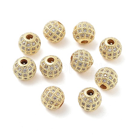 Round Brass Micro Pave Cubic Zirconia Beads ZIRC-N016-01G-8mm-1