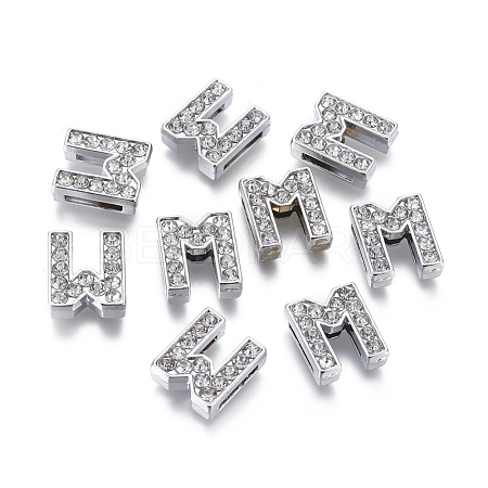 Alloy Initial Slide Charms with Grade A Rhinestones ALRI-R032-M-FF-1