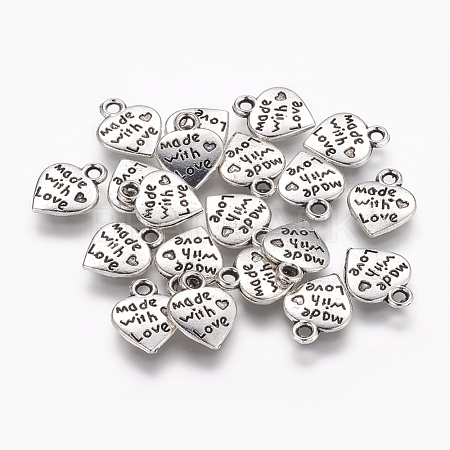 Tibetan Style Carved Words Made with Love Alloy Heart Charms X-TIBEP-Q043-184-RS-1