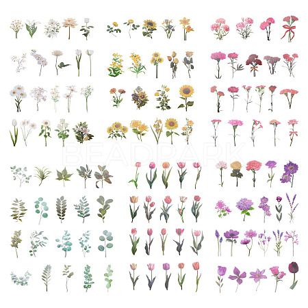 6 Sets 6 Colors Flower PET Waterproof Stickers STIC-TA0001-04-1
