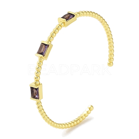 Rectangle Brass Pave Glass Open Cuff Bangles for Women BJEW-Z061-05G-1