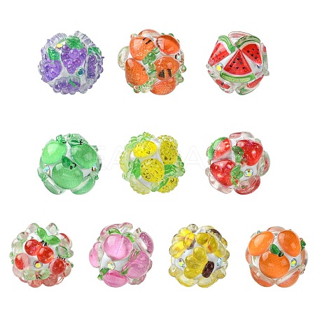 10Pcs 10 Colors Fruit Round Resin Beads RESI-CJ0004-94-1
