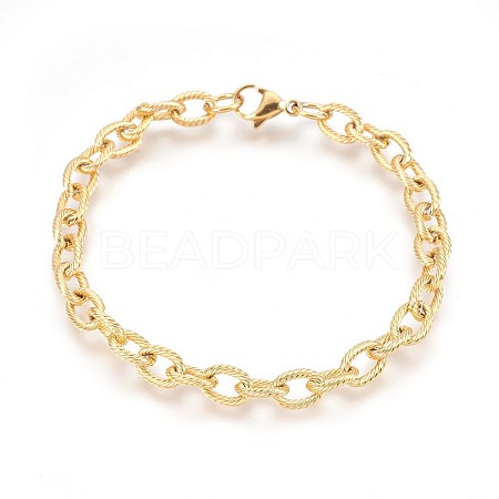 Ion Plating(IP) 304 Stainless Steel Cable Chain Bracelets BJEW-P237-20G-1
