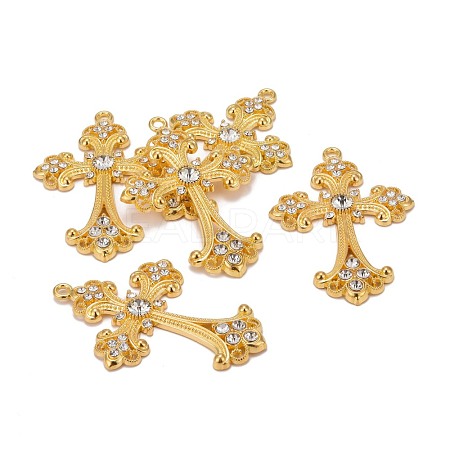 Alloy Rhinestone Cross Big Pendants ALRI-1475-G-RS-1