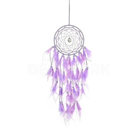 Woven Web/Net with Feather Hanging Ornaments HJEW-G025-03C-1