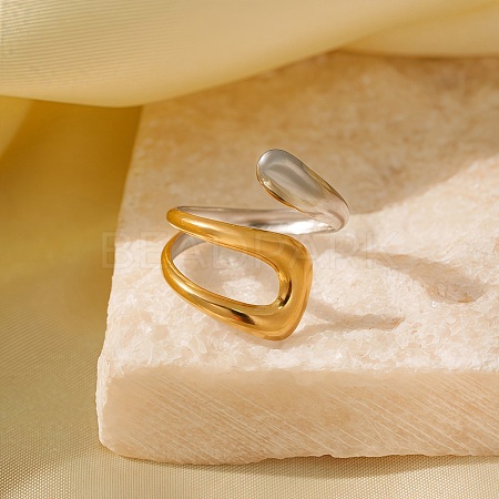 Adjustable 304 Stainless Steel Cuff Rings for Women RJEW-B135-01GP-01-1