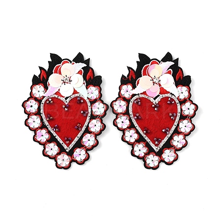Sacred Heart with Flower Pattern Polyester Fabric Computerized Embroidery Cloth Iron on/Sew on Patches PATC-WH0010-17-1