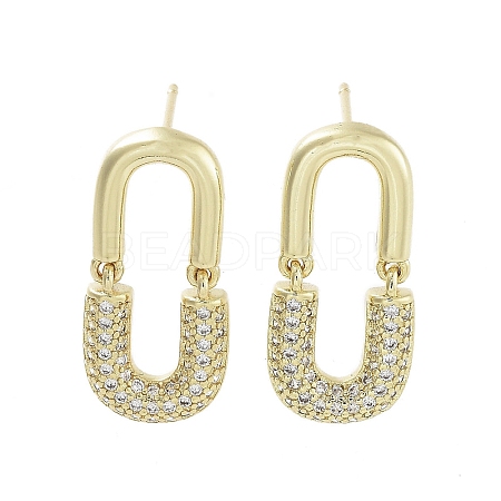 Oval Brass with Cubic Zirconia Dangle Stud Earrings EJEW-Q811-32G-1