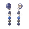 Natural Gemstone Half Round with Beaded Chain Tassel Dangle Stud Earrings EJEW-JE04946-4