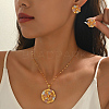 Vintage Brass Flower Stud Earrings & Pendant Necklaces Sets for Women GX0919-4