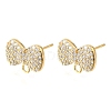 Brass Micro Pave Cubic Zirconia Stud Earring Findings with Loops CU-CBA0DEA-01G-1