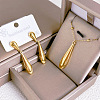 Teardrop 304 Stainless Steel Pendant Necklaces & Stud Dangle Earrings Sets FS-WGBFCD6-01-1