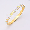 Leaf Pattern 304 Stainless Steel Hinged Bangles FS-WGBBE22-01-1