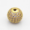 CZ Brass Micro Pave Grade AAA Thistle Color Cubic Zirconia Round Beads KK-O065-8mm-04G-NR-1