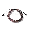 10mm Round Natural Rhodonite Braided Bead Bracelets BJEW-C067-01C-13-2