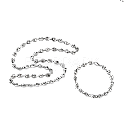 304 Stainless Steel Coffee Bean Chain Necklaces & Bracelets Sets SJEW-D091-09P-1