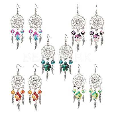 5Pairs 5 Colors Alloy & Synthetic Turquoise Chandelier Earrings EJEW-JE06339-01-1