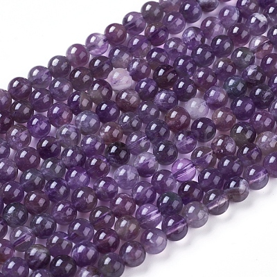 Natural Amethyst Round Bead Strands X-G-L170-6mm-03-1