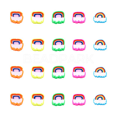 100Pcs 5 Style Handmade Polymer Clay Beads FIND-FW0001-33-1