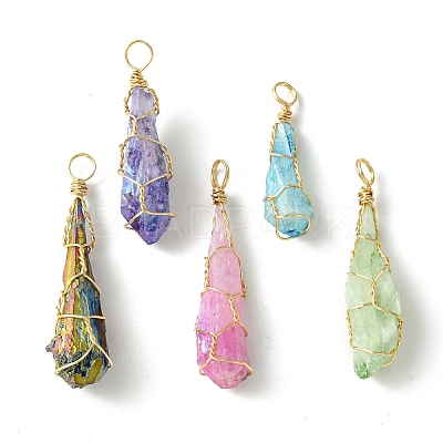 Electroplated Natural Quartz Crystal Copper Wire Wrapped Pendants PALLOY-JF02584-01-1