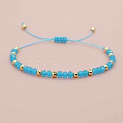Glass & Brass Round Beads Braided Bead Bracelets LS-RD6595-10-1