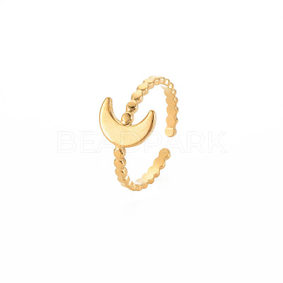 Ion Plating(IP) 304 Stainless Steel Moon Open Cuff Ring for Women X-RJEW-S405-224G-1
