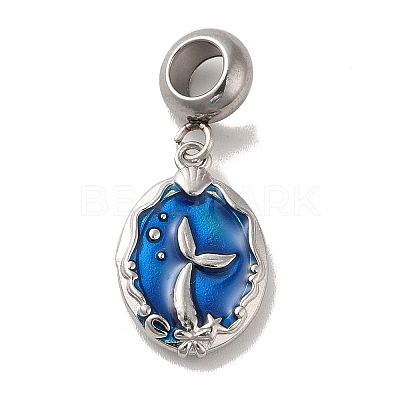 304 Stainless Steel Dodger Blue Enamel European Dangle Charms STAS-G308-34P-1