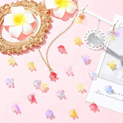 20Pcs Glass & Acrylic Flower Pendants PALLOY-YW00107-01-1