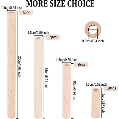 4 Styles Unfinished Beech Wood Rods WOOD-OC0002-53-1