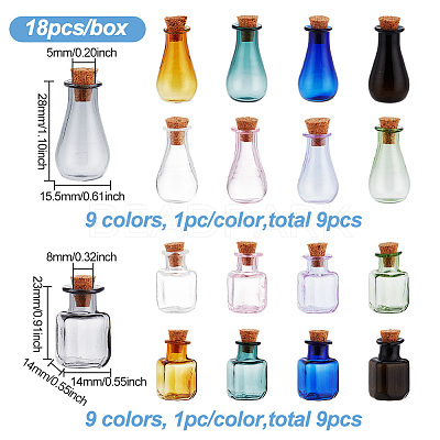 18Pcs 18 Colors Glass Cork Bottles Ornament AJEW-BC0003-98-1