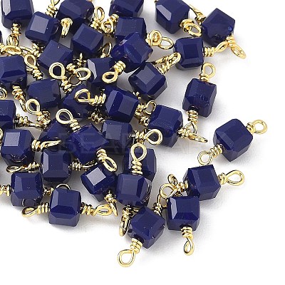 Glass Faceted Cube Connector Charms KK-C097-10G-02-1