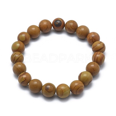 Natural Wood Lace Stone Bead Stretch Bracelets BJEW-K212-B-041-1