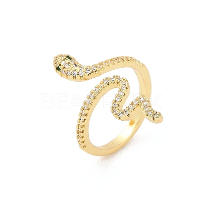 Snake Brass Micro Pave Clear Cubic Zirconia Open Cuff Rings for Women RJEW-G343-28G-1
