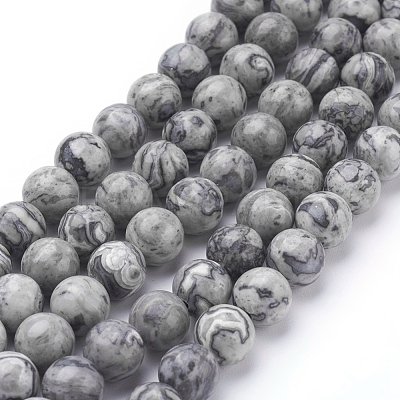 Natural Map Stone/Picasso Stone/Picasso Jasper Beads Strands X-G-G047-8mm-1