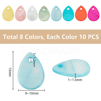 80Pcs 8 Styles Freshwater Shell Dyed Teardrop Charms FIND-PH0018-28-1