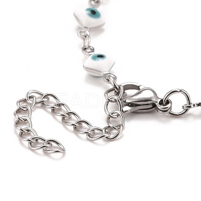 Enamel Rhombus with Evil Eye Link Chains Bracelet BJEW-P271-03P-02-1