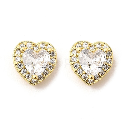 Clear Cubic Zirconia Heart Stud Earrings EJEW-K093-21G-1