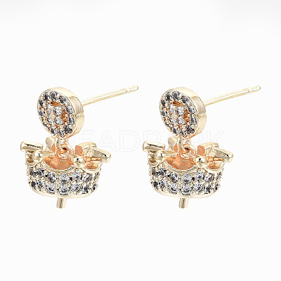 Brass Micro Pave Clear Cubic Zirconia Stud Earring Findings KK-T062-57G-NF-1