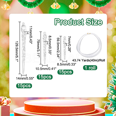 45Pcs Christmas Plastic Icicle Drop Pendant Decorations DIY-WR0003-04-1