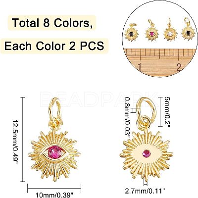 16Pcs 8 Colors Brass Micro Pave Cubic Zirconia Charms KK-NB0001-39-1