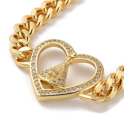 Brass Micro Pave Clear Cubic Zirconia Cuban Link Chains Bracelets BJEW-M322-04G-B-1